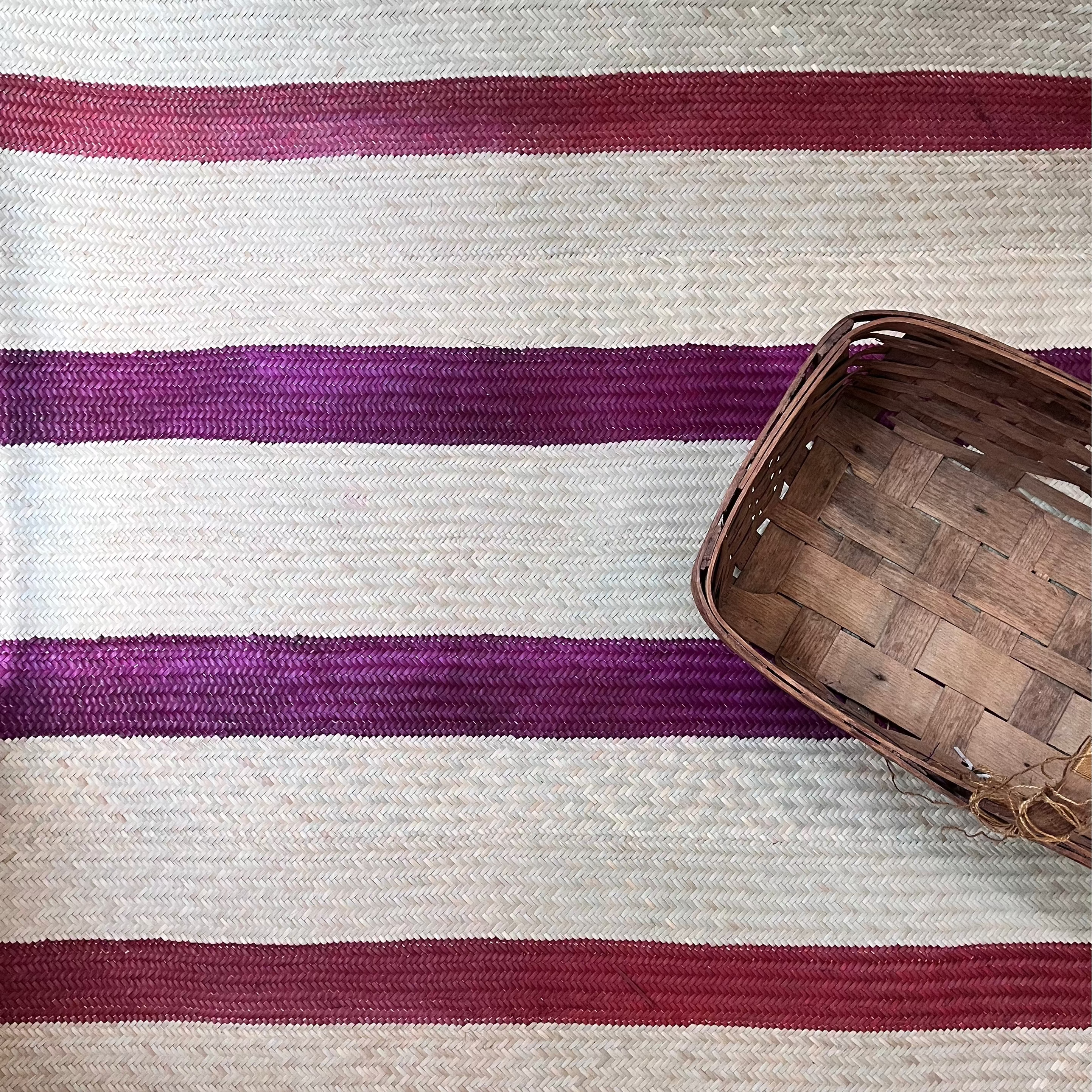 Striped Fine-Weave Palm Floor Mats