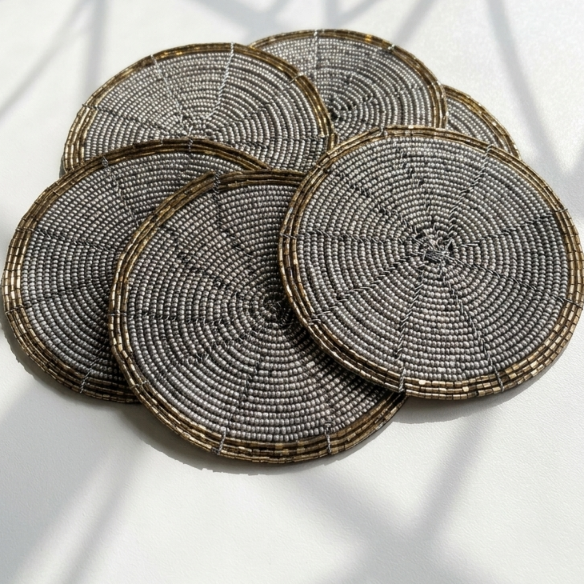 Woven Beaded coaster set, 6