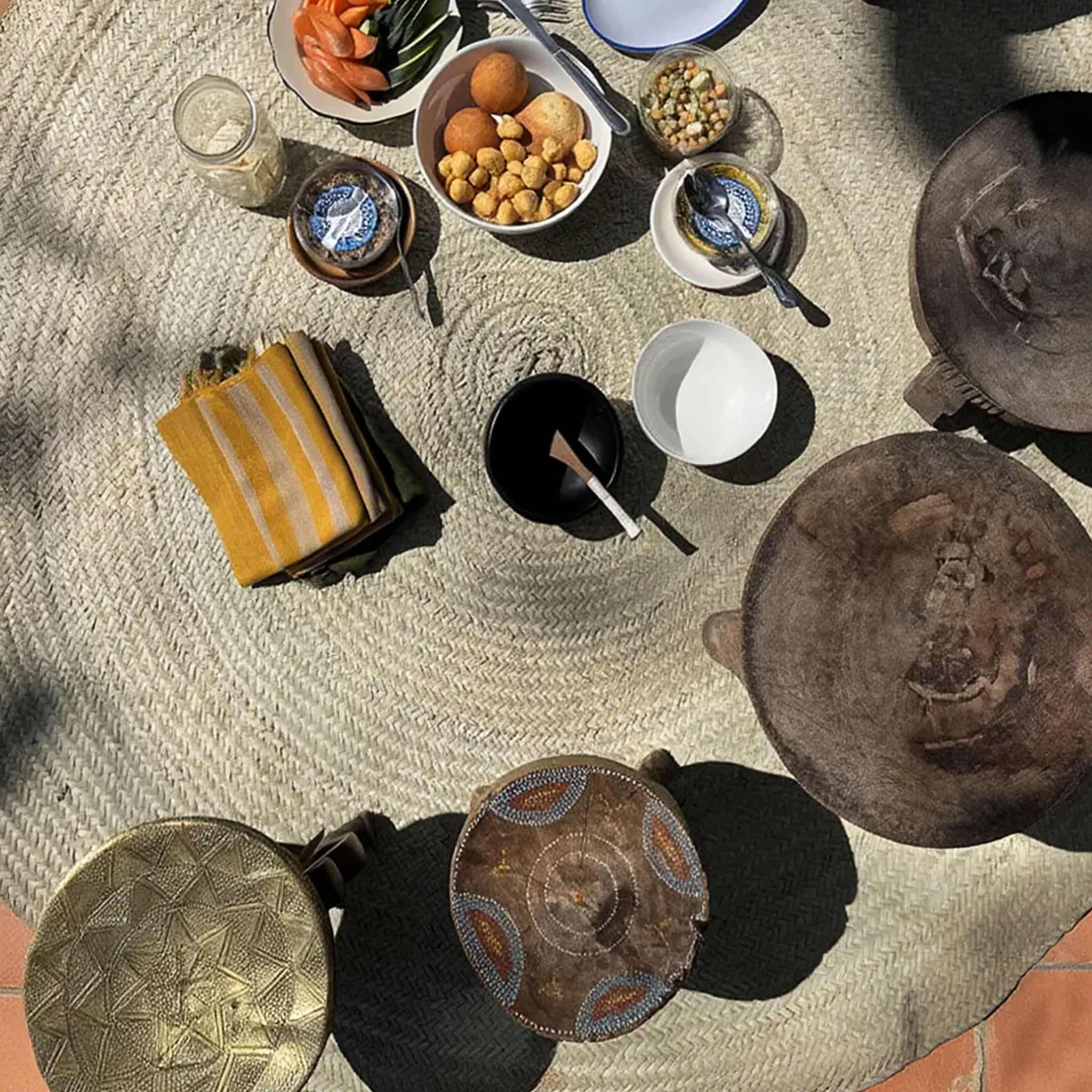Hammered Brass & Jacaranda Stool