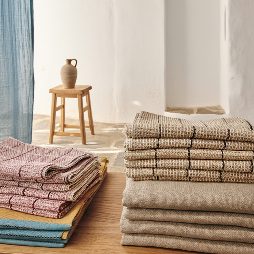 Hand loomed waffle cotton towels