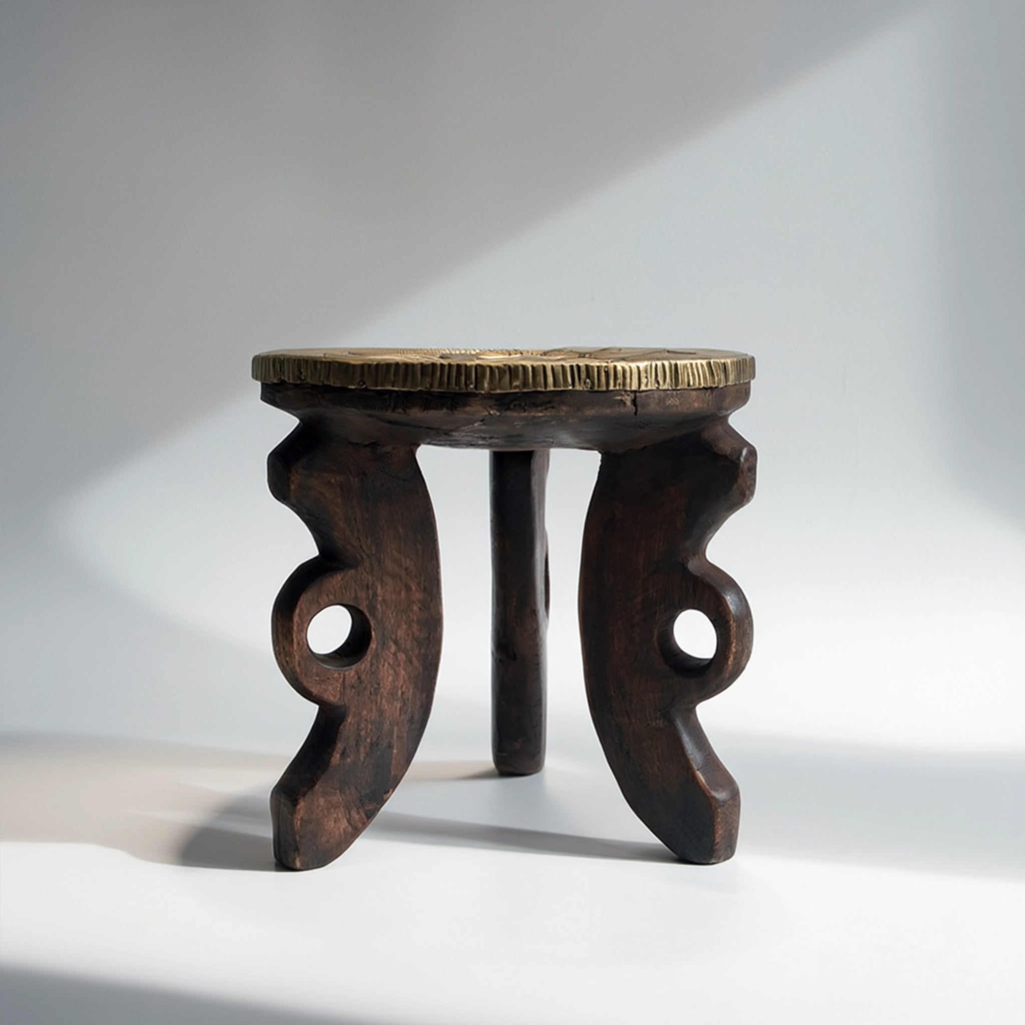 Hammered Brass & Jacaranda Stool