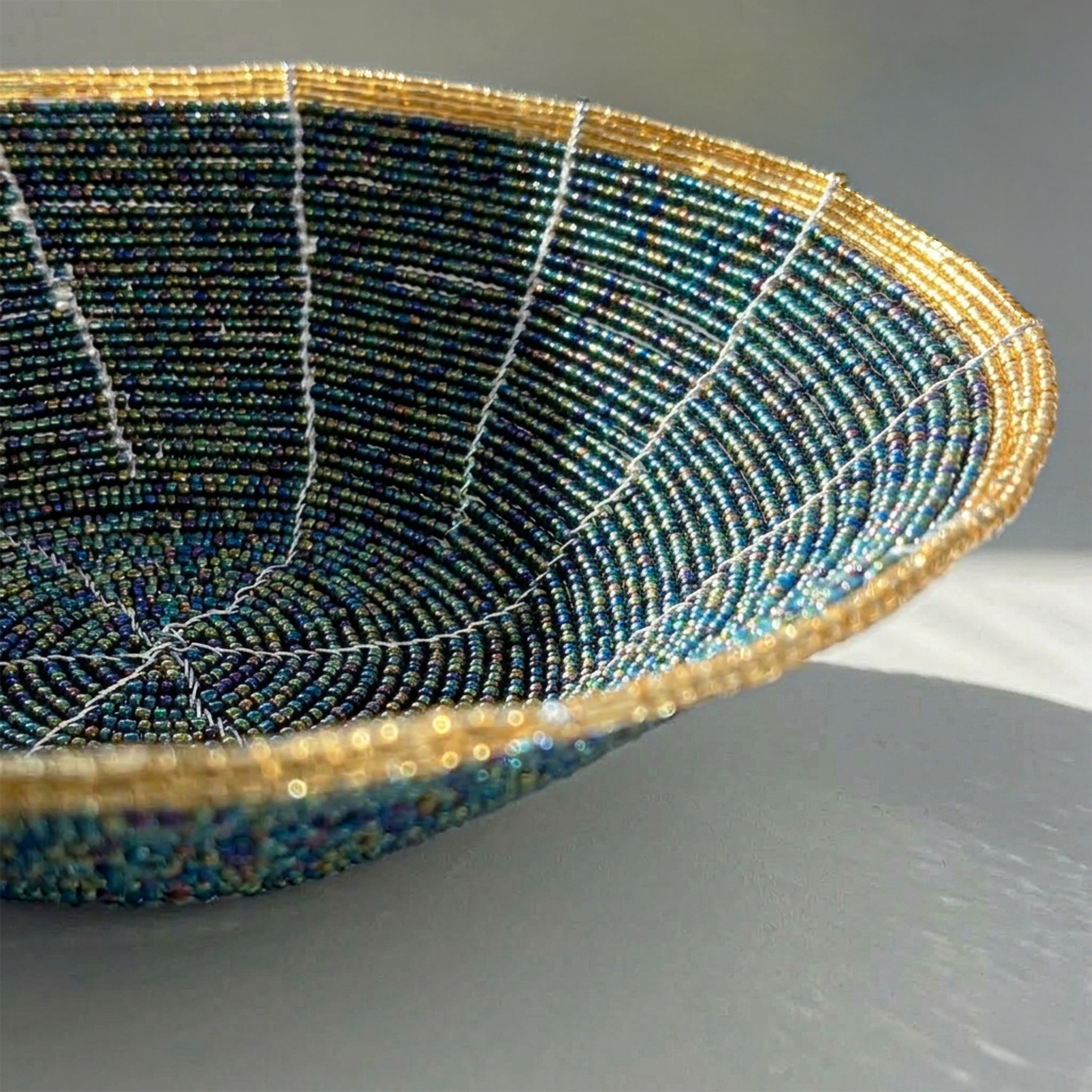 Woven Wire and Glass Bead Bowl