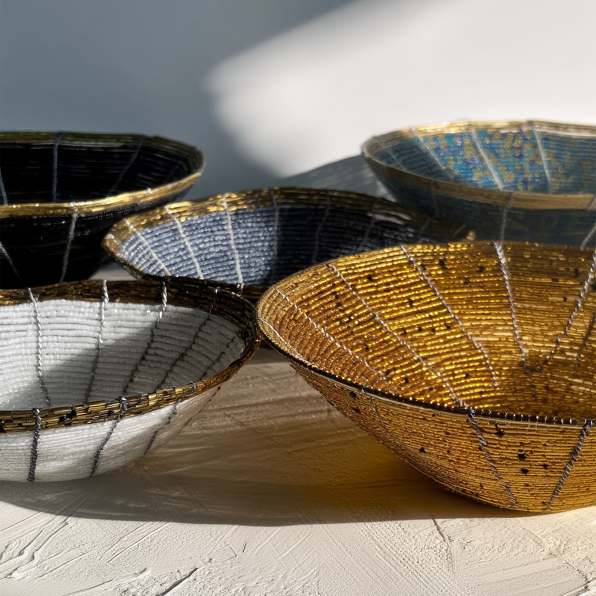 Woven Wire and Glass Bead Bowl