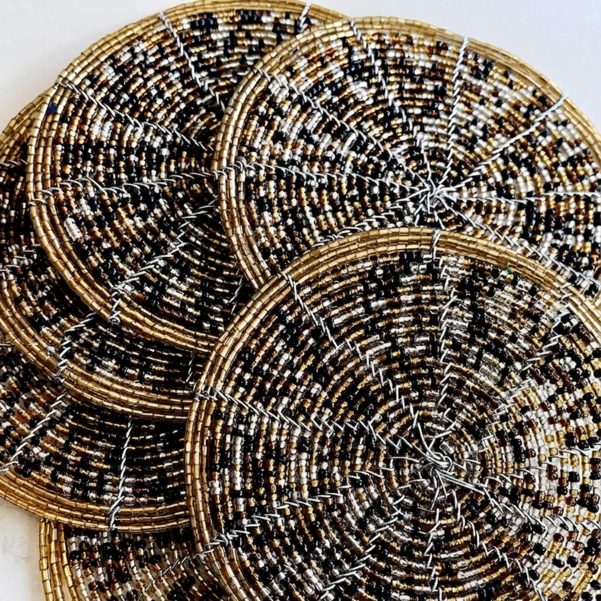 Woven Beaded coaster set, 6